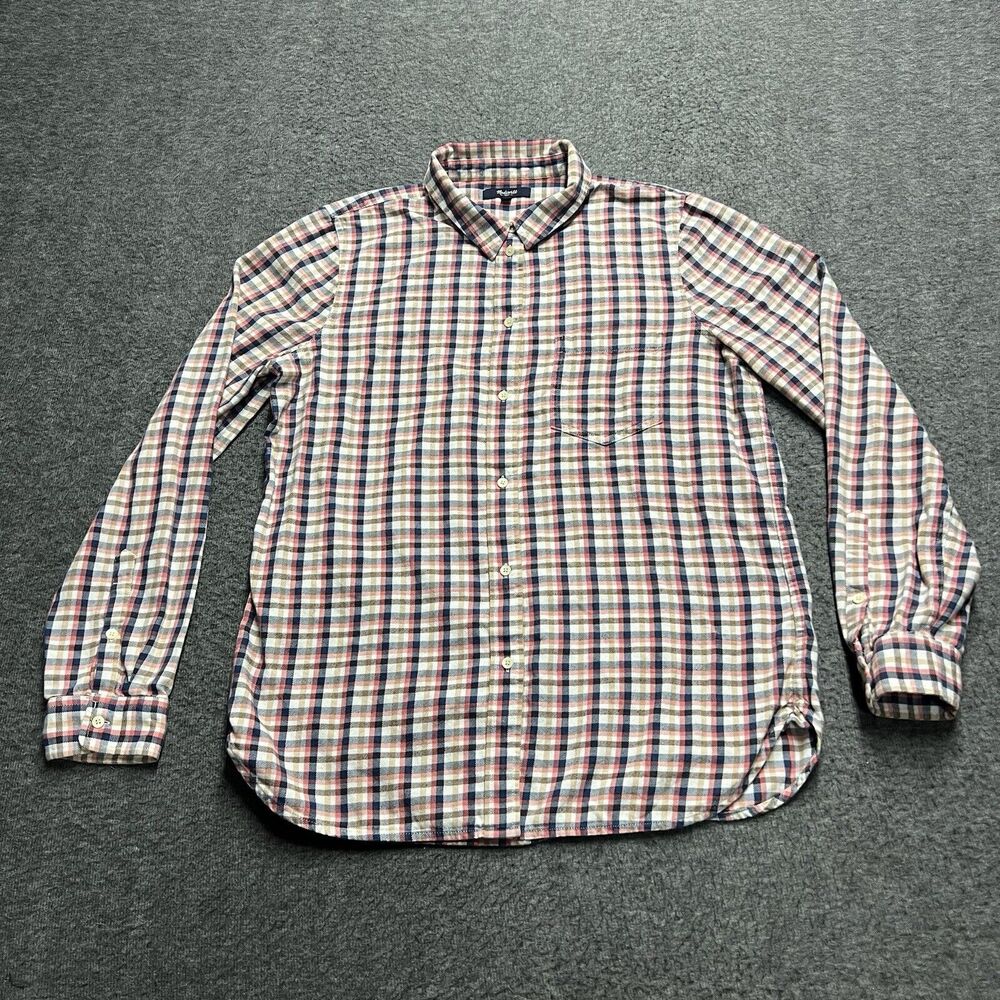 Madewell Flannel Long Sleeve Collared Shirt Women's Large Pink/Blue Check Plaid
